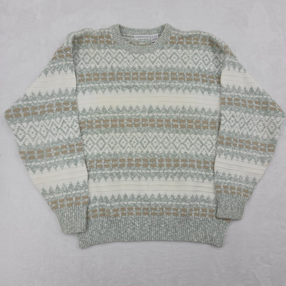 VTG CLAIBORNE Men's Chunky Textured Cable Knit Pullover SWEATER Sz Medium